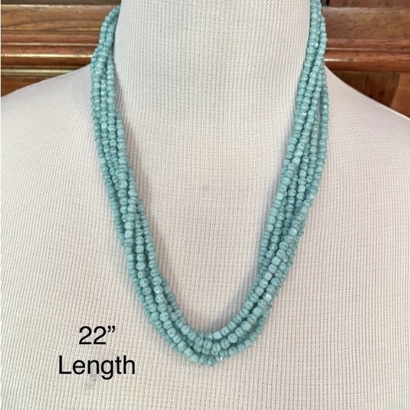 Vintage Antique Aqua glass bead necklace Multi strand 22” turquoise Blue beaded - Picture 3 of 10